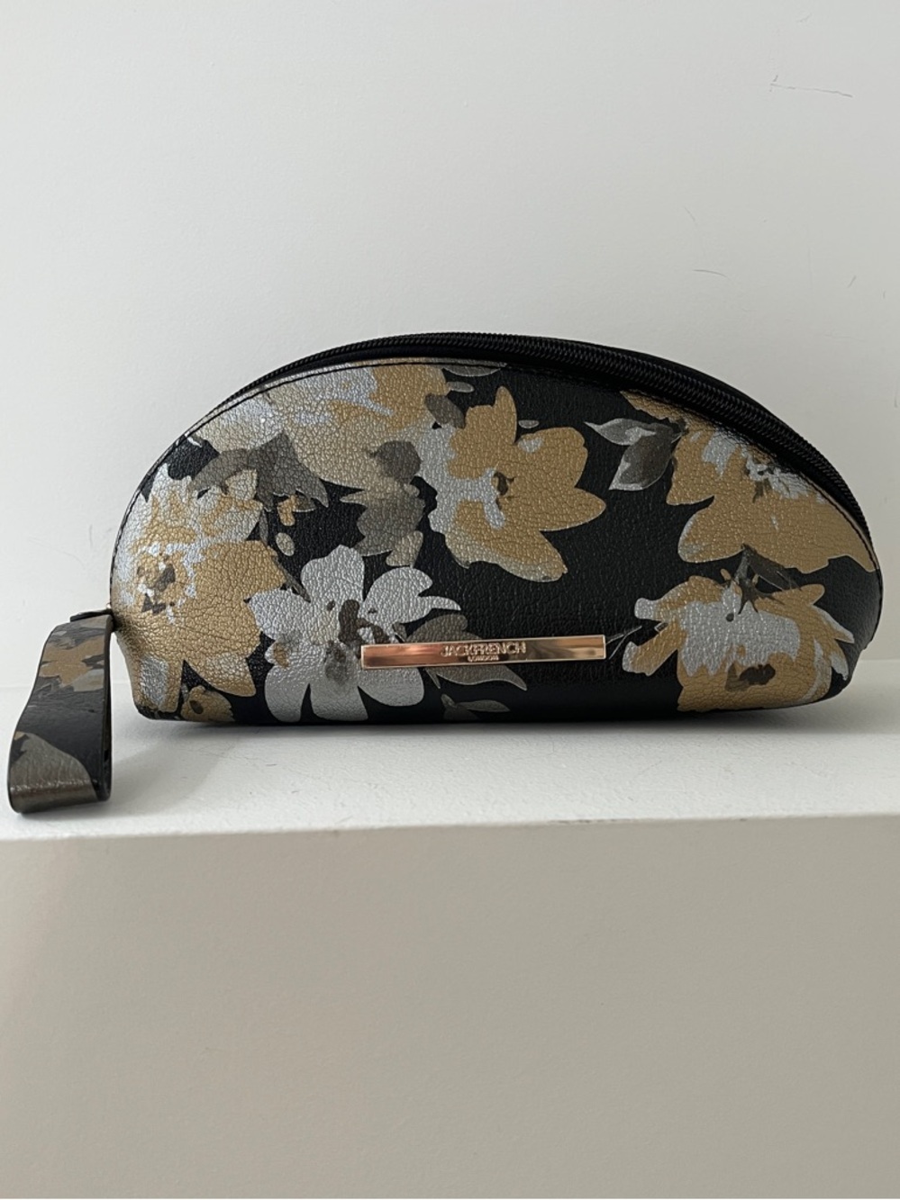 JACK FRENCH LONDON Leather Wristlet Bag Floral Metallic Event Occasion Evening